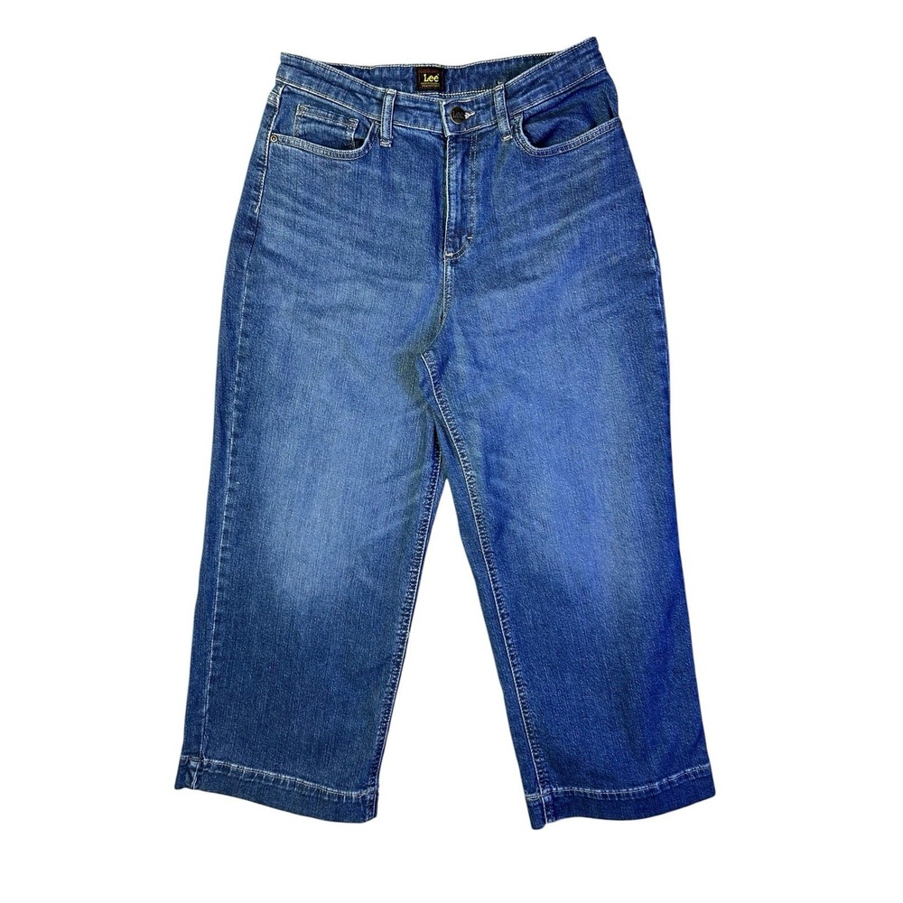 Lee Women's Wide Leg Crop Denim Jeans Size 10 Blue Y2K Style 31x24.5